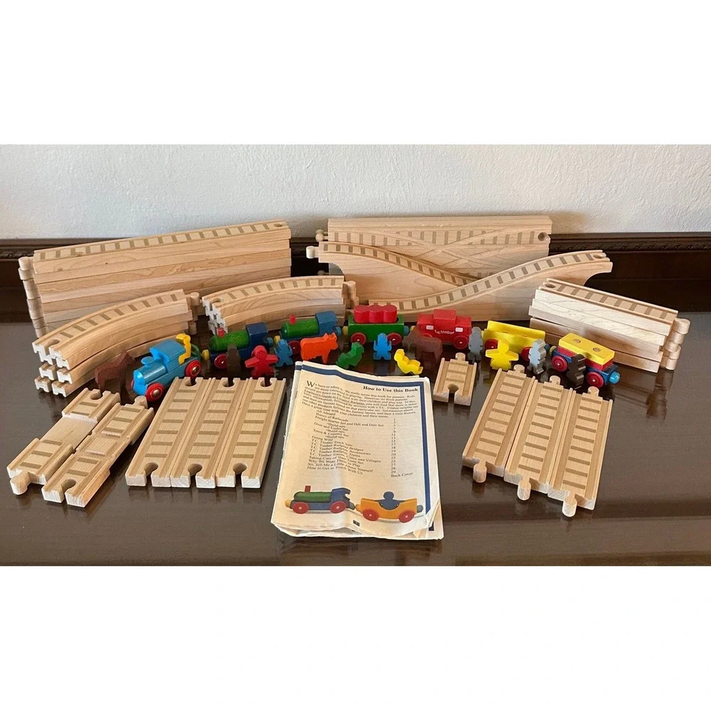TC Timber Wooden Railway Train Set 56 Pieces Maple Wood Track Magnetic Trains